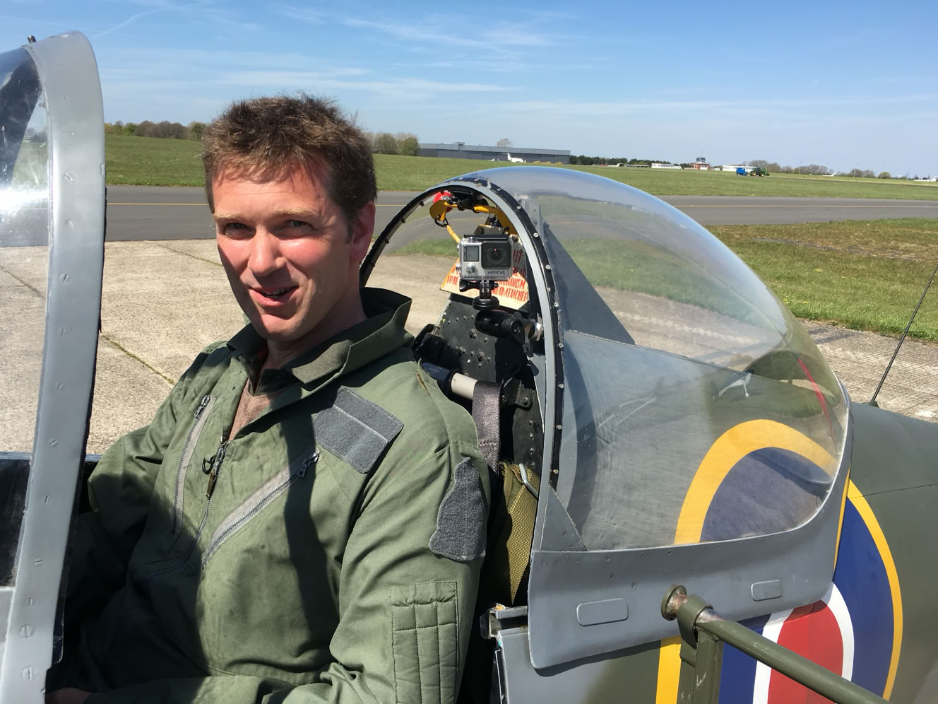 Marus Lawrence in the cockpit of a Spitfire, Biggin Hill
